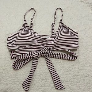 Woman M maroon and white striped swim top